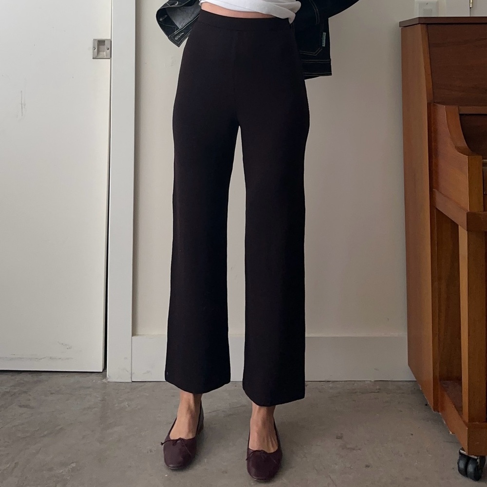 St. John Santana wool-blend knit pant chocolate brown